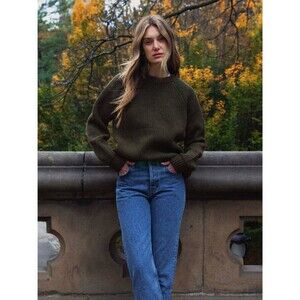 Yellow the Label Crewneck Knit Sweater in Dark Olive